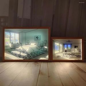 Night Lights INS LED Sketch Light Bedside Picture Po Frame Lamp Creative Modern Simulate Sunshine Drawing Home Gift USB Power