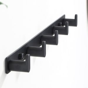 Towel Racks Bathroom Wall Hooks Matte Black Aluminum Creative Decor Storage Bath Towel Cloth Key Door Hanger Kitchen 3 4 5 6 Row Robe Hooks 230926