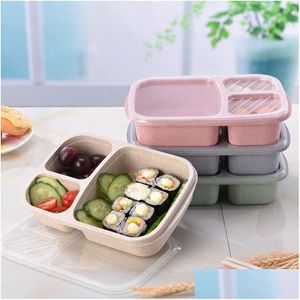 Packing Dinner Service Wholesale Wheat St Lunch Box Microwave Bento Boxs Packaging Quality Health Natural Student Portable Food Storag Dhzkm