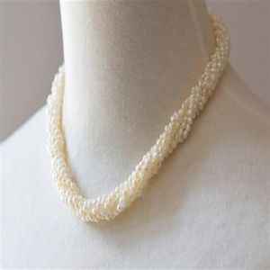 複数のストランドツイニングパールネックレス自然な小さな真珠穀物織り黒と白の短い鎖骨チェーン287Q