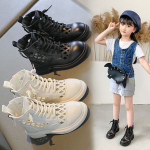Stövlar storlek26-37 flickor rom skor sommar ihåliga korta stövlar prinsessan sandaler barn ankel stövlar svart beige 230925