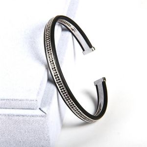 1PCS High Grade Schmuck Offene Manschette Sivler Armreifen Männer Frauen Doppel Raw Schwarz Cz Perlen Armbänder Armreif Manschette Armbänder für Men3071