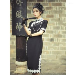 Ethnische Kleidung Chinesisches Kleid Schwarze Seide Qipao Abendkleider High-End-Spitze Cheongsam Anpassung Cheongsams Modernes China