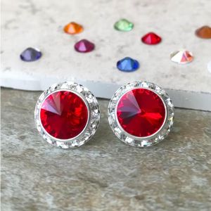 Orecchini a lobo 22mm BORCHIE POST IN CRISTALLO Per le donne Nuziale Rosso Rotondo Matrimonio Damigella D'onore Regalo Orecchio Gioielli Birthstone