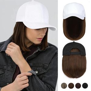 Bola bonés boné de beisebol com extensões de cabelo em linha reta curto bob penteado ajustável peruca removível chapéu 7.9inch mulher menina primavera moda