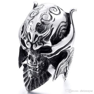 Fashion Cool Men's Gothic Carving Ring Man rostfritt stål Högkvalitativt Viking skelett Skull Detalj smycken cyklist ring259n