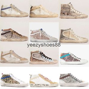 Goldenss Gooses Golden Sneakers High-top Women Shoes Fashion pink-gold glitter Classic White Do-old Dirty De