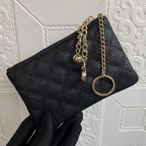 Portamonete donna Frizione in pelle di vacchetta Borsa per passaporto con cerniera Borsa per carte di caviale Modello a griglia Top Designer di lusso Portachiavi Fibbia Pelle di pecora Wa257a