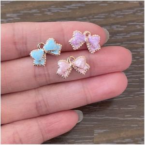 Charms 50Pcs Cute Expoxy Light Blue Purple Pink Bow Knot Charm For Diy Jewelry Making Bracelets Pendant Necklace Earrings Keychains Bo Dhhuq