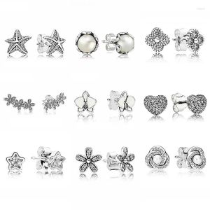 Studörhängen bländande tusensköna kluster Vit orkidé 925 Sterling Silver Studs for Women Wedding Party Gift Europe Diy Jewelry