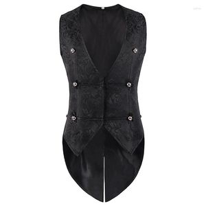 Erkek Yelek Gotik Punk Yelek Yelek Tailcoat Sleweless Vintage Smokin Cadılar Bayramı Victoria Kostüm Uzun Ceket Takımları kuyruklu