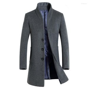 Men's Wool Winter Men's Fine Blend Solid Color Casual Business Stand Collar Woolen Coats / Male Slim Windbreaker Coat Men Jackets