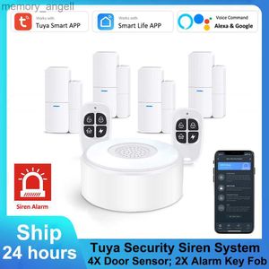Alarm systems Tuya Smart WiFi+RF Hub Adjustable Siren Alarm System Alexa Voice Command Set Mode APP Control Door Sensor Key Fob DPK1 YQ230926