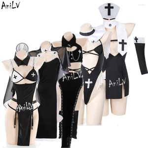 Casual Dresses Anilv Nun Series Uniform Halloween Cosplay Women Medieval Convent Sister Dress Outfit Set Costumes