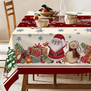 Table Cloth Christmas Snowman Rectangular Tablecloth Winter Santa Gift Tree For Holiday Party Dinner Ornaments