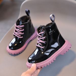 Stiefel Kinder Leder Neue 2023 Herbst Winter Kinder Wasserdichte Nicht-slip Gummi Laufsohle Jungen Mädchen Britischen Stil Schuhe 230926