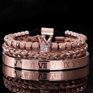 Allas favorit vilda mode 3 st/set unik stil lyxig mikro pave cz krona romerska kungliga charm män armband rostfritt stål kristaller armband par handgjorda