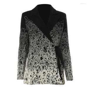 Frauenanzüge 2023 Frauen schwarz Stickerei Blazer Herbst Frühling langhälfte lose Fit Jacke Mode Gezeiten Verstellbare Taillenblazer