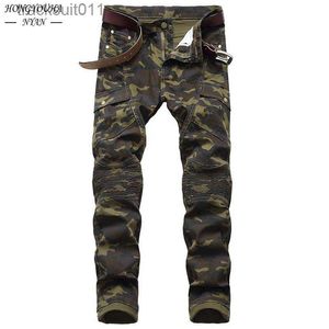 Mäns jeans 2022 Fashion Military Men's Camouflage Jeans Slim Trend Hip Hop Straight Army Green Pocket Cargo Denim Youth Brand Pants L230926
