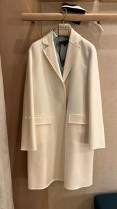 Womens Wool Winter loro piana White Lapel Long Wool Coat