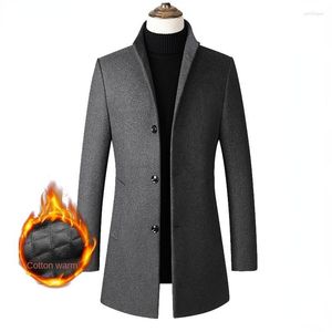 Men's Wool 2023 Winter Fashion Trend Trench Coat Single-breasted Stand-up Collar Mid Long Woolen Casual Jacket Clothes