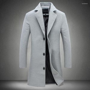 Cappotti di lana da uomo d'affari casual in tinta unita in lana da uomo autunno e inverno / Giacca da uomo cappotto lungo sottile di marca di fascia alta