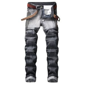 Jeans masculinos vendas quentes rua moda homens elegante retalhos cor plissada de alta qualidade calças jeans longas personalidade joelho zíperdesign 230926