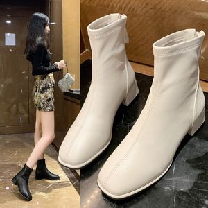 Boots Elastic Socks Boots Fashion Ankle Boots Women High Heel Thicks Heel Square Toe Short Boots Women Retro Ladies Shoes 230925