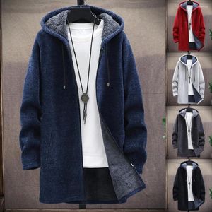 Herr ull tröjor Cardigan Autumn Winter Long Sleeve Plush Liner Sweater dragkedja stickad kappa smal passform stickande streetwear