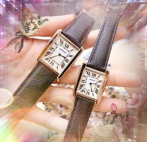 Couple Lovers Rectangle Roman Tank Series Watch Women Men Real Genuine Cow Leather Quartz Ultra Thin highend no time date Wristwatch gifts