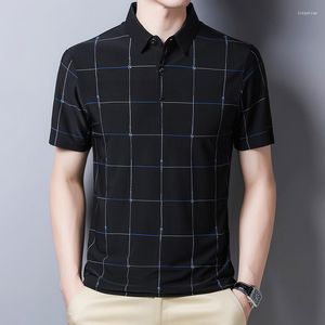 Herrpolos plädpolo skjorta för män kort ärm mode randig sommar tunn klädföretag avslappnad hipster