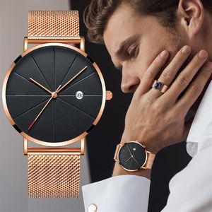 Mens Watches Ultra-thin Stainless Steel Watch Sports Leisure Quartz Wristwatch Complete Calendar Date Clock Masculino Relogio257q