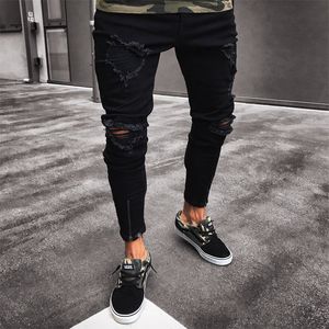 Jeans masculinos calça skinny denim hip design moda destruída nova reta hop rasgado calças pretas fit slim zíper desgastado 230926