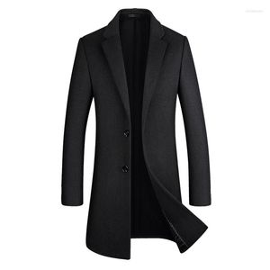 Men's Wool 2023Autumn And Winter Middle-aged Woolen Coat Men's Mid-length Thick Slim Temperament Windbreaker