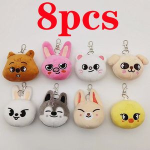 Plush Keychains 8pcs Skzoo Plush Toys Keychain Accessories Pendant Stray Kids Stuffed Dolls Kawaii Cartoon Stuffed Animals Fans Gift 230925