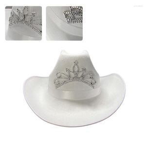 Beralar Beyaz Cowgirl Hats Cow Girl Hat Rhinestones ile Crown Tiara ayarlanabilir ip