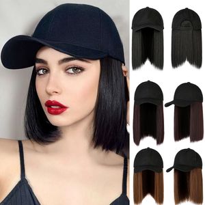 Peruk kapakları shangzi kısa düz beyzbol peruk sentetik doğal bob peruk siyah şapka peruk kapağı ile saç bağlantısı beyzbol şapkası ayarlanabilir 230925