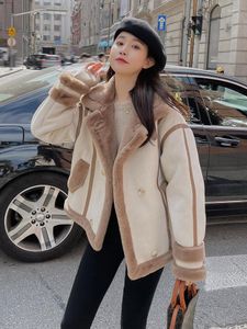 Women's Fur Women Fashion Thick Warm Winter Faux Leather Oversized Jacket Coat Vintage Long Sleeve Female Outerwear Chic Tops B09