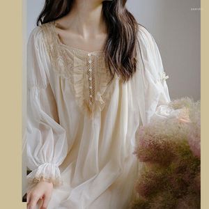 Women's Sleepwear 2023 Spring Summer Princess French Style Beautiful Night Dress Women Loose Full Sleeves Long Nightgown Vintage Lace