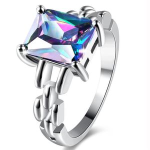 Luckyshine Trendy Christmas Day Gift Two pieces lot 925 silver plated small and exquisite Square Mystic topaz crystal Ring for lad2622