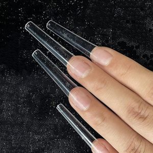 False Nails 500pcs No C Curve Straight Square XXL Long Coffin Acrylic Nail Art Tips Natural Clear Extra Press On Designed