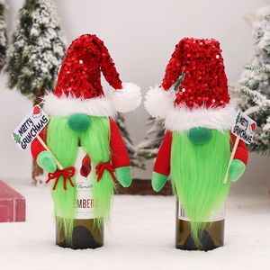 Forniture per decorazioni natalizie Coppia di cartoni animati Grinch Set di bottiglie di vino decorative Tavolo da cucina Oggetti di scena all'ingrosso