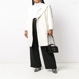 Kvinnors ull 2023 Autumn Winter White Jacka Women Casual Lapel Slim Mid-Length Faux Woolen Coat Kvinnlig temperament Overcoat G1517