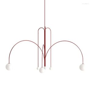 Pendant Lamps Nordic Wrought Iron Arch Shape Ceiling Chandelier With White Frosted Glass Spherical Shade G9 LED Droplight Suspension