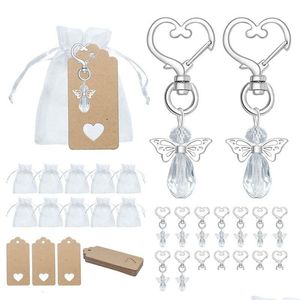 Keychains Lanyards 30 st angel Keychain Souvenir Gift Baby Shower Favor Set With Tag DString Candy Bag 230715 Drop Delivery Fashion Dhkem