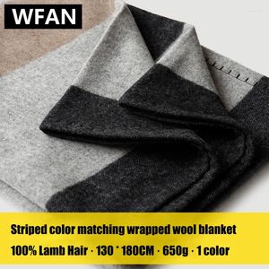Decken, schwarz, grau, kariert, gestreift, farblich passende, mit Rand umwickelte Wolle-Kaschmir-Decke für Winterwärme, dicker Bezug, Flugzeug