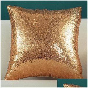 Cushion/Decorative Pillow Party Shining Sequins Sham Sparkly Golden Festival Decorative Cushion Case Deco Er For Drop Delivery Home Ot14N