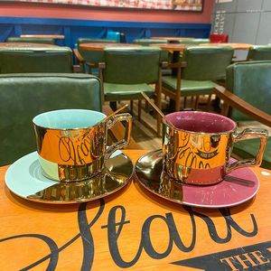 Cups Saucers Nordic Electroplating Mug Solid Color Ceramic Coffee Cup Saucer Set Exquisite Creative Restaurant Afternoon Teacup Holiday Gift