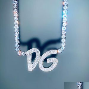 Pendanthalsband Cutsom Baguette Letters Welding Tennis Chain Necklace Iced Out Luxury Zirconia Hip Hop Jewelry Personlig present DRO DHGJ9