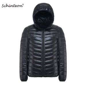 Męskie Parkas Parkas Plus Schinteon Schinteon Men Biała kaczka w dół Ultra Light Cienka odzież wierzchnia odzieżowa z okapu Zimą jesień 230926